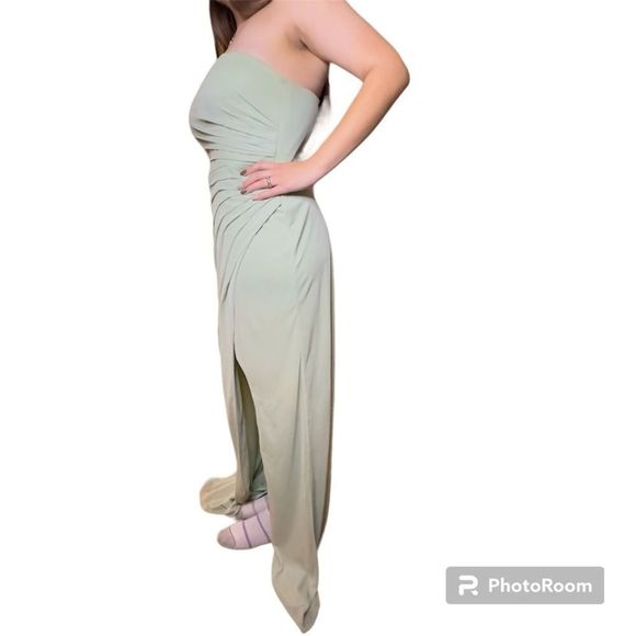 Azazie Dusty Sage One Shoulder Gown - Picture 4 of 12